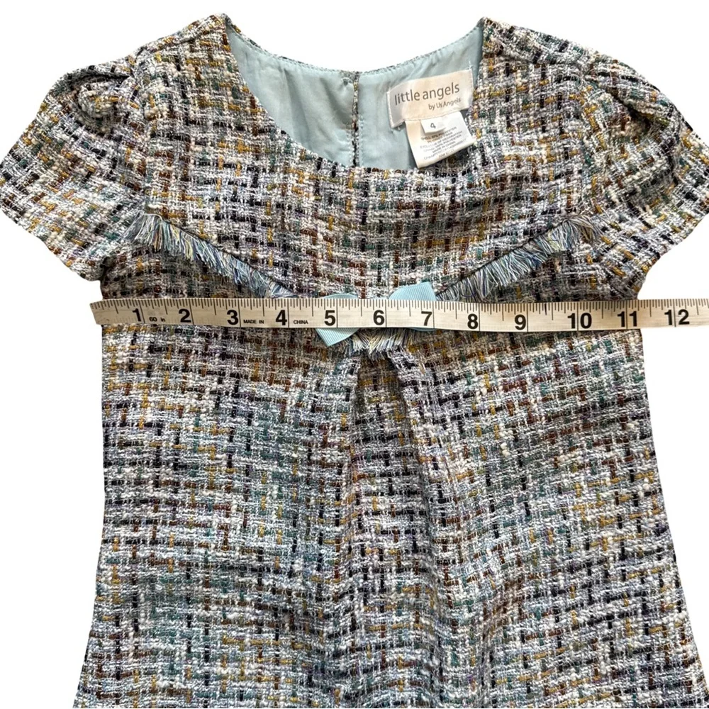 Little Angels Blue Bouclé Tweed Party Dress Girls Size 4‎